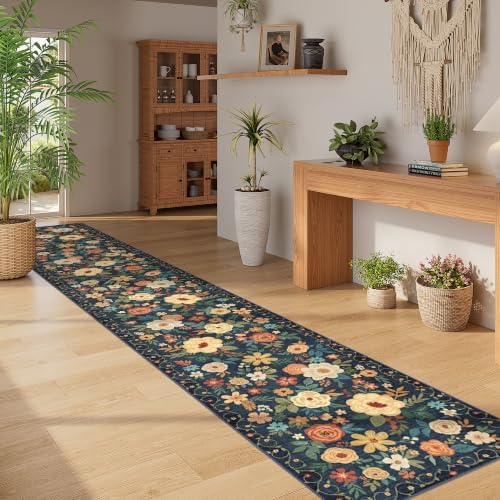 DUKINO 2x12 Washable Runner Rug, Non Slip Long Kitchen Rugs, Navy Blue - Image 5