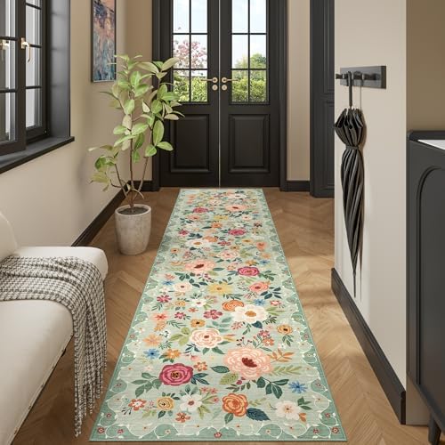 DUKINO 2.6x10 Runner Rug for Hallway, Washable Kitchen Rugs Non Slip, Green - Image 6