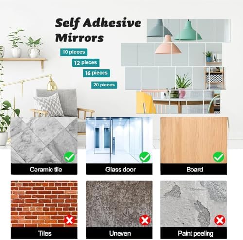 12"x12" Square Self Adhesive Acrylic Mirror Tiles 8 Pack - Image 4