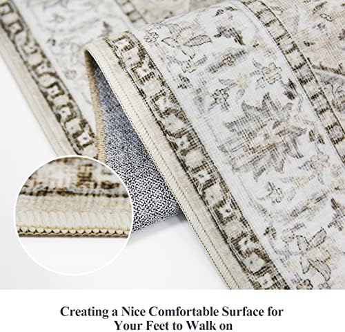 Hallway Washable Runner Rug - 2x7 Kitchen Rugs Entryway Rug Runner Vintage Soft Floor Mat Non Slip Indoor Farmhouse Carpet for Bathroom Living Room Bedroom (2 X 7, Beige) - Image 5