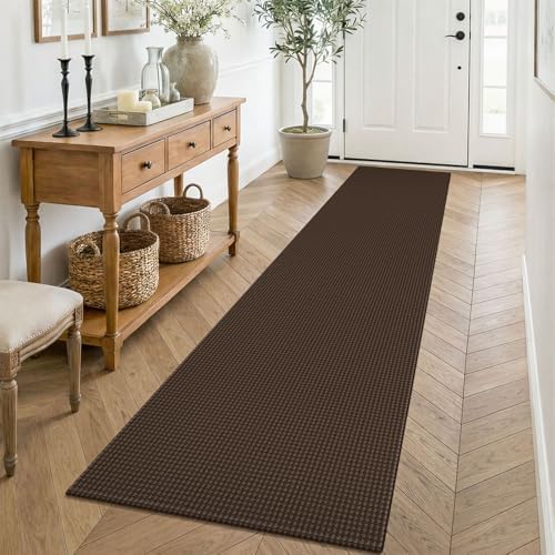 KOZYFLY Cotton Runners for Hallway 2x8, Washable Runner Rug, Woven Non Slip Kitchen Runner, Braided Entryway Rug, Floor Carpet for Foyer, Bedroom, Hall, Brown/Dark Brown by KOZYFLY