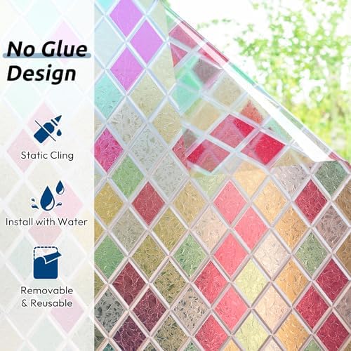 rabbitgoo Window Privacy Film, Stained Glass, Multicolor 35.4" x 78.7" - Image 4