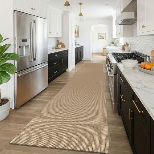 KOZYFLY Boho 3x16 Runners Rugs for Hallway, Extra Long Washable Runner Rug, Woven Non Slip Kitchen Runner, Cotton Entryway Rug, Floor Carpet for Entry, Aisle, Hall, Orange Beige/Tan/Brown - Image 3