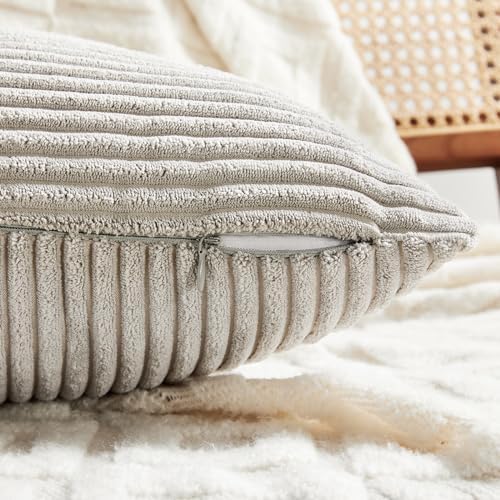 Fancy Homi 2 Packs Neutral Grey Decorative Throw Pillow Covers 20x20 Inch for Living Room Couch Bed Sofa, Farmhouse Boho Home Decor, Soft Corss Corduroy Patchwork Accent Square Cushion Case 50x50 cm - Image 4