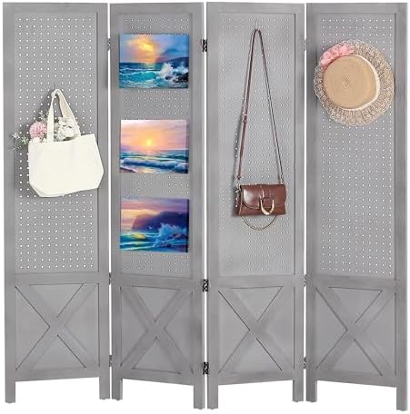 Wnutrees 4 Panel Pegboard Display,5 Ft Folding Privacy Screen Room Divider by Wnutrees
