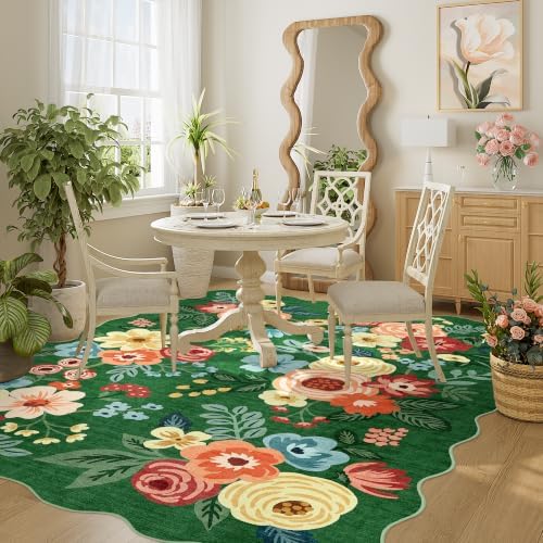 DUKINO 4x6 Area Rug, Non Slip Floral Washable Living Room Rug, Dark Green - Image 7