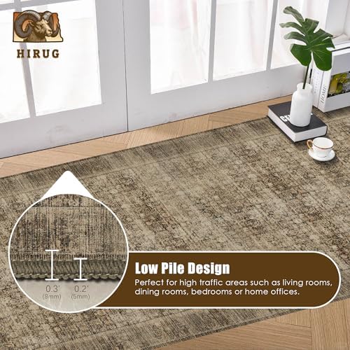Washable Area Rug 2'6'' x 8' Vintage Traditional Persian Mat - Foldable Distressed Non-Slip Machine Washable Carpet for Living Room Bedroom Kitchen Home Decor - Mocha and Taupe - Image 5