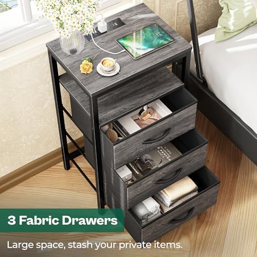 Huuger Nightstand with Charging Station, 27.6 Inch Bedside Table,Side Table - Image 5