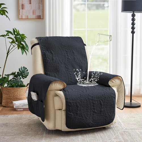 Blue Quilted Recliner Covers, Water-Repellent Recliner Slipcovers, Lazy Boy Chair Covers, Pet Friendly Recliner Cover for Dogs Cats, Washable Furniture Protector (Recliner 22", Blue Gray) - Image 2