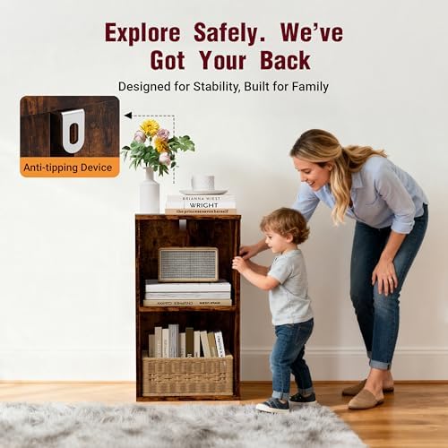 Book Shelf, Wooden Cube Storage Organizer with 11" Open Cubes, Stackable Bookcase for Room Divider Storage, Bookshelf for Living Room, Bedroom, Office (Indonesian Antique Oak, 2-Cube) - Image 4