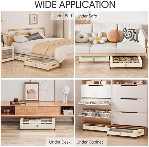 Yecaye 4 Pack Under Bed Storage with Wheels, Under Bed Storage Containers with Lids, Large Under Bed Rolling Storage with Clear Window & Label, Rolling Drawers for Clothes, Blankets, Books - Image 6