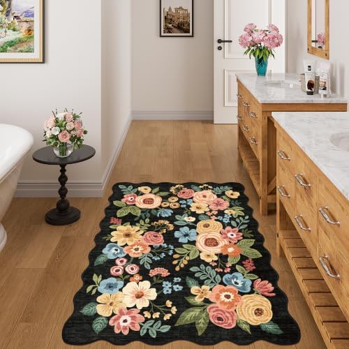 DUKINO 3x4 Rug, Non Slip Floral Washable Area Rug for Entryway, Black - Image 3