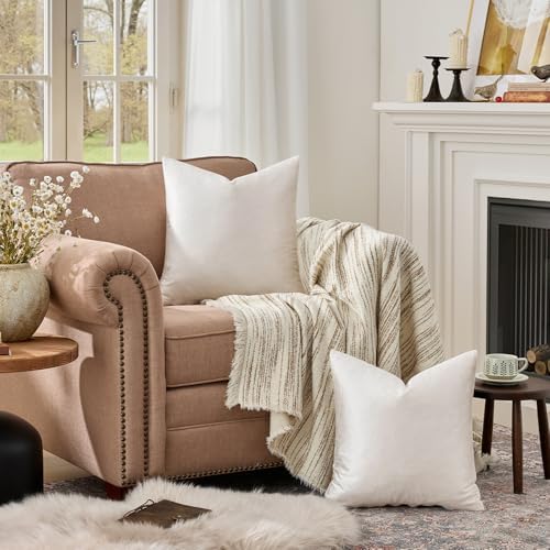 GIGIZAZA Velvet Pillow Covers 24x24 Decorative Pillows Pack of 2 Ivory - Image 3