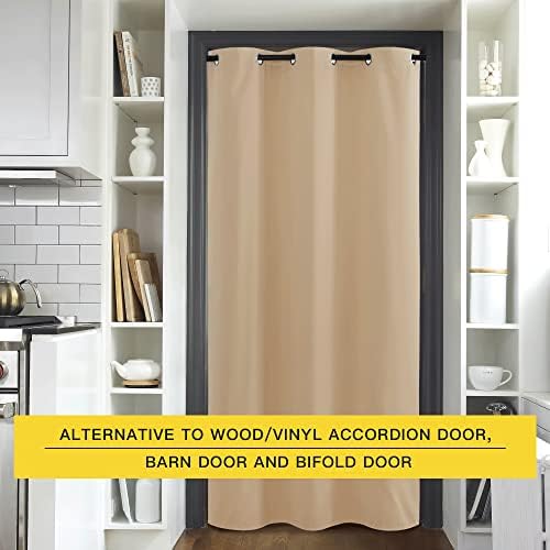 NICETOWN Sound Barrier Door Curtain, Laundry Room Divider for Office, Vintage and Sliding Room, Room Dividers Ideas for Loft, Dorm, Hotel, Living Room (Biscotti Beige, 1 Pack, 8ft Tall x 5ft Wide) - Image 4
