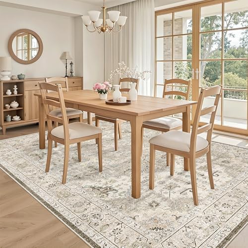 Madane 5x7 Area Rugs for Living Room, Non-Slip Washable Rug, Ivory/Brown - Image 4