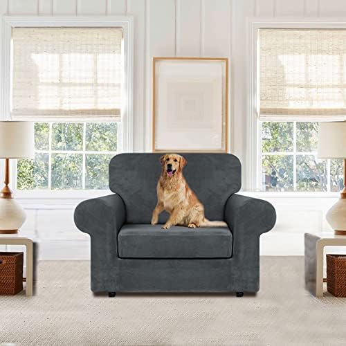 WEERRW Velvet Stretch 2 Pieces Chair Sofa Slipcovers Washable, Dark Grey - Image 2