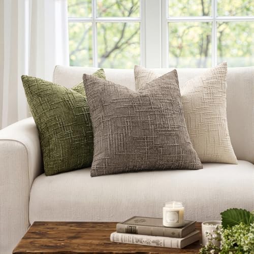 MIULEE Chenille Textured Throw Pillow Covers Taupe Grey 18x18 Set of 2 - Image 4