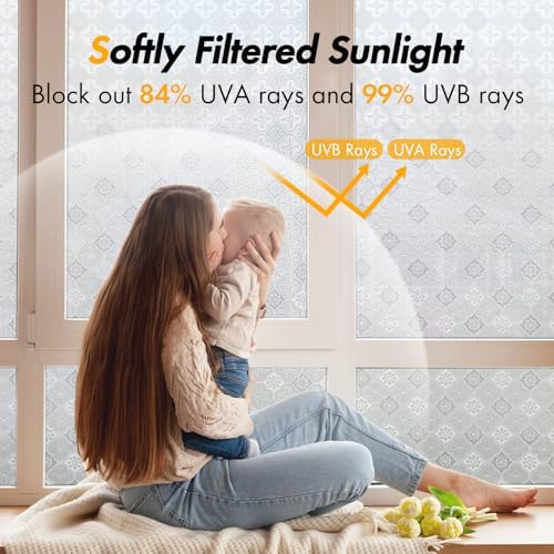 Window Privacy Film, Stained Glass Window Film UV Sun Blocking, Non Adhesive Frosted Static Cling Decorative, Removable and Reusable Window Tint for Home (23.6" x 157.4") - Image 7