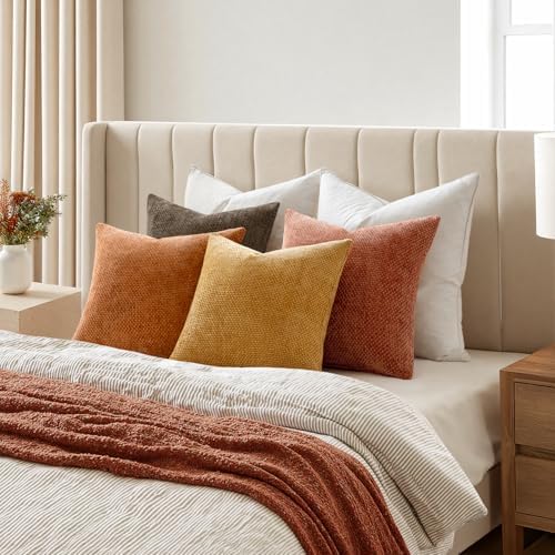 MIULEE Decorative Chenille Fall Pillow Covers Orange Brown 18x18 Pack of 4 - Image 6