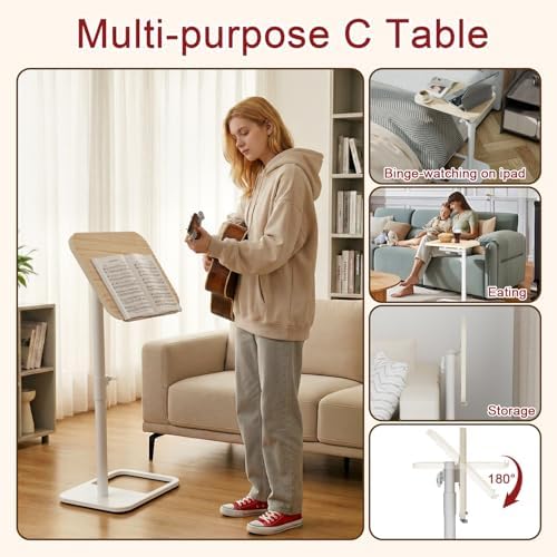 GOYLSER TV Tray Table for Couch, Height Adjustable/360° Swivel/180° Flip-Over Panel Design C-Shaped End Table, Sofa End Side Table with Phone & Tablet Slot for Eating, Laptop, Couch (Natural) - Image 6