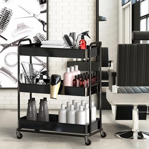 Simple Houseware 26" Extra-Wide 3-Tier Heavy Duty Metal Utility Cart, Black - Image 5