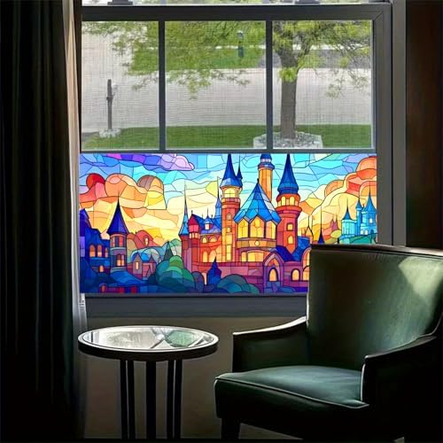 HOMETITUTE Rainbow Castle Stained Glass Window Cling 39.3x17.7 Inch PVC - Image 2