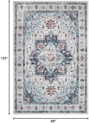 Madane 8x10 Area Rugs for Living Room, Non-Slip Vintage Washable Rug, Blue - Image 2