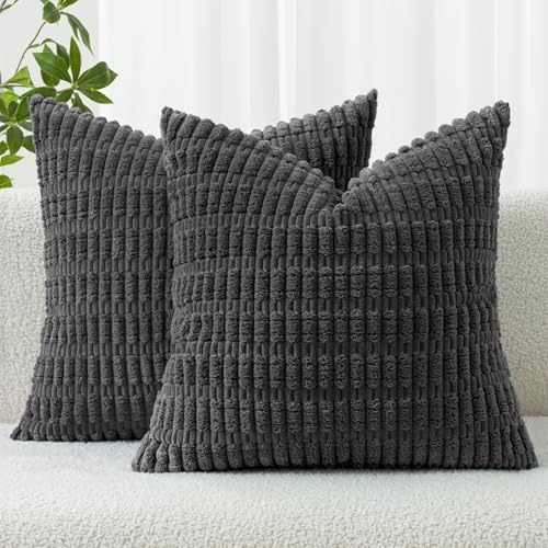 MIULEE Corduroy Decorative Throw Pillow Covers 16x16 Dark Grey Pack of 2 by MIULEE