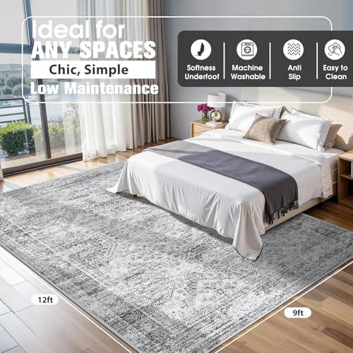 Aelenmu 9x12 Area Rugs for Living Room Washable Bedroom Dining Room Grey - Image 2