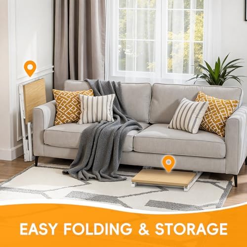Folding TV Tray Table, 28.8" Tall C-Shaped Side Table for Couch and Bed, Slide Under Sofa Side Desk with Storage Bag - Sturdy Metal Frame Tray for Living Room, Bedroom, Home & Office (Light Walnut) - Image 5