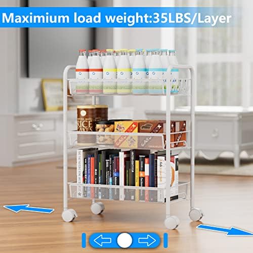 3-Tier Mesh Rolling Cart - 24.8" H Fits Under Desk Metal Cart with Wheel - Image 5