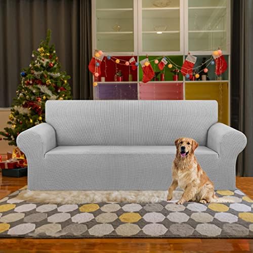 KEKUOU Stretch Couch Covers for Sofa, 3 Cushion Couch Slipcover,Silver - Image 2