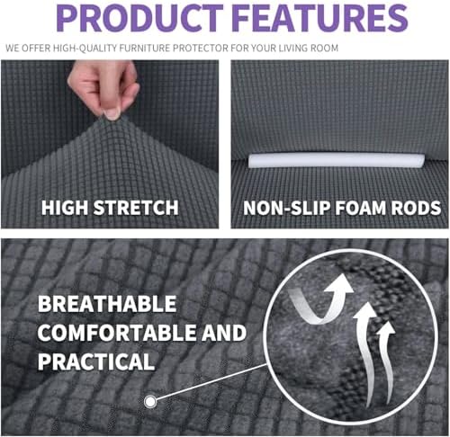 ZNSAYOTX Stretch Oversized Couch Cover Universal Sofa Covers for Living Room Dogs Pet Furniture Protector Spandex Extra Large Sofa Slipcovers with Anti Slip Foam Sticks (Dark Grey, XL Sofa) - Image 4