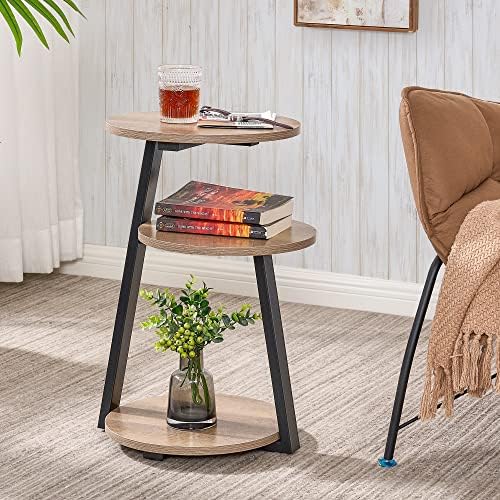 BEWISHOME Small Round Side Table, End Table with Storage Shelves, Greige - Image 4