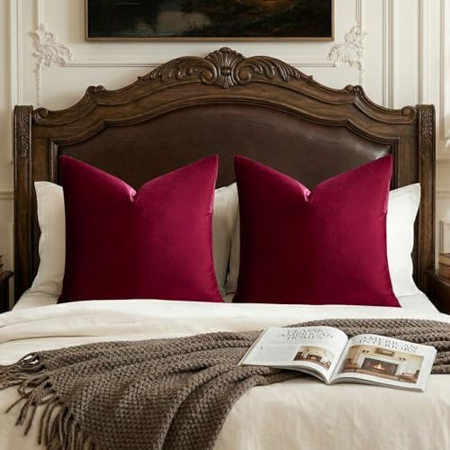 GIGIZAZA Burgundy Velvet Pillow Covers 26x26 Decorative Pillows Pack of 2 by GIGIZAZAFocusingonhomedecoration