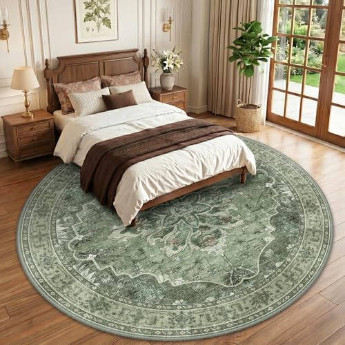 RELEANY Washable Area Rug, Round 10ft, Green/Dark Green/Gray - Image 2