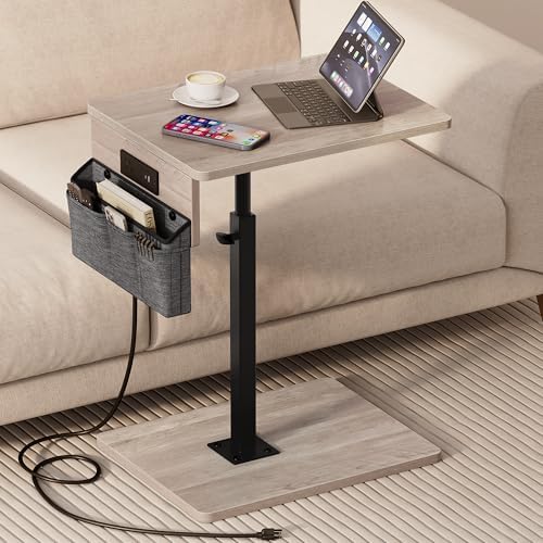 Vagusicc Sofa Armrest Tray Table for Couch - 360° Swivel Height Adjustable Side Table for Small Spaces, Snack Side Table for Bed or Chair, C Shaped End Table Snack Table for Eating Dinner Laptop by Vagusicc