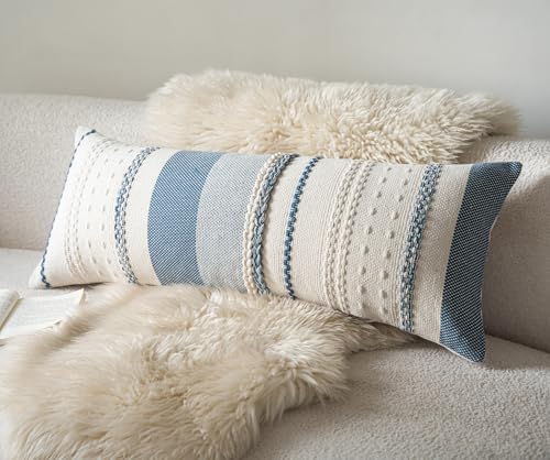 Cethom Boho Lumbar Pillow Covers 14x36 Inch Long, Blue Textured Decorative Couch Pillow Cases for Farmhouse Home Decor, Accent Cushion Cover for Sofa, Bed, Living Room, Bedroom, Pack of 1 - Image 4