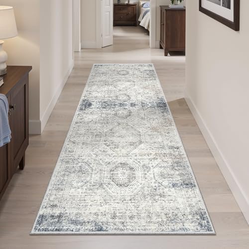 Soalmost Runner Rug 2x5 Washable Non-Slip Kitchen Entry Runners Blue/Ivory - Image 2