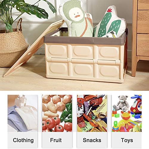 Collapsible Storage Box with lid 30L Lidded Storage Bin Crates Plastic Tote Container Stackable Folding Utility Crates Shelf Basket for Clothes Books Snack Shoe Storage Container (Khaki) - Image 3