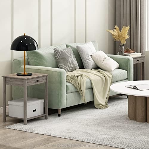 Furinno Classic Set of 2 Side Table with 2-Tier Open Shelf, Rustic Oak - Image 2