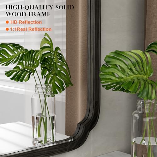 WallBeyond 20" x 30" Rounded Corner Arch Wall Mirror with Wood Frame for Entryway, Living Room or Bedroom Home Decor - Light Woodgrain [20" x 30" Black] - Image 5