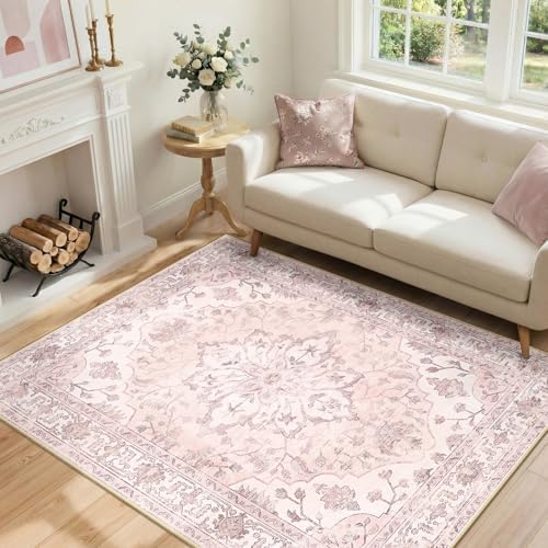 RELEANY Washable Area Rug, 4'x6', Pink - Image 2
