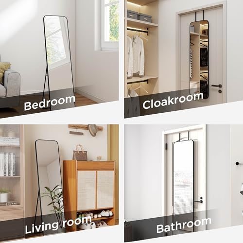 57x16" Full Length Mirror Floor Stand,Over the Door,Wall Mounted Black - Image 3