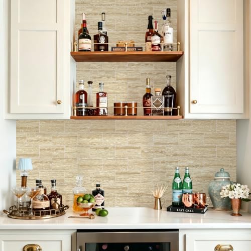 STICKGOO 10-Sheet Backsplash Peel and Stick Subway Tile(Thicker Design, Faux Golden Travertine) - Image 4
