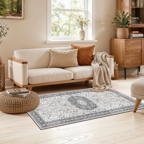 Washable 2x4 Kitchen Sink Rugs: Washable Non-Slip Hardwood Floor Mat for Stove Soft Stain Resistant Carpet Boho Home Decor for High Traffic Area Low-Pile Area Rug for Entryway Foyer(2x4,Grey) - Image 2