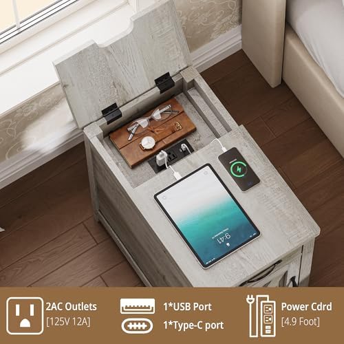 IRONCK End Tables Set of 2 Narrow Side Table with Charging Station - Image 6