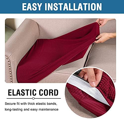 H.VERSAILTEX Super Stretch Individual Seat Cushion Covers - Sofa & Couch Cushion Slipcover Sets - Thick Jacquard Textured Twill Fabric (3 Piece XL Sofa Cushion Covers, Burgundy Red) - Image 5