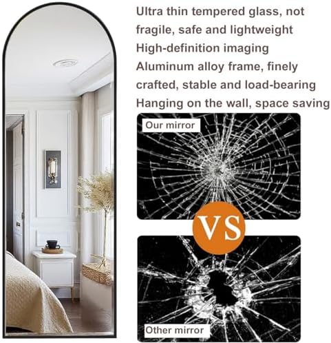 DMWOODFL 50"x16" Black Arched Over The Door Mirror, Adjustable Height Full Length Mirror with Shatterproof Glass & Aluminum Frame, Wall Mounted Hanging Mirror for Bedroom Living Room Bathroom Dorm - Image 3