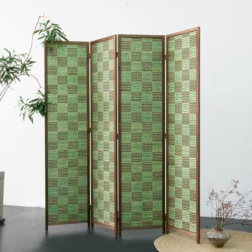 Furnnylane 4 Panel Room Divider Screen and Folding Panel Screen,Double Sided Bamboo Divider for Room Separation,Emerald Square,67" H x 63" W by Furnnylane